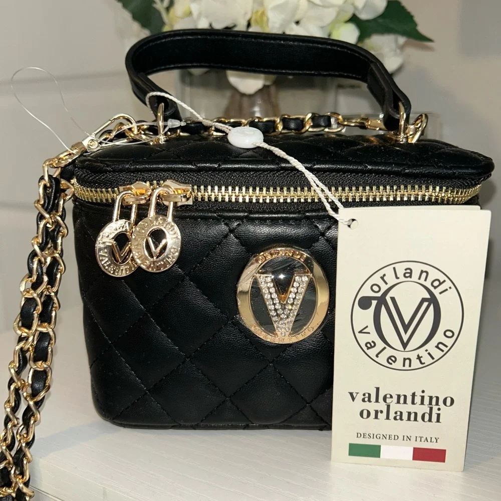 Valentino Orlandi Black Quilted Mini Bag with Gold Accents - Picture 1 of 4